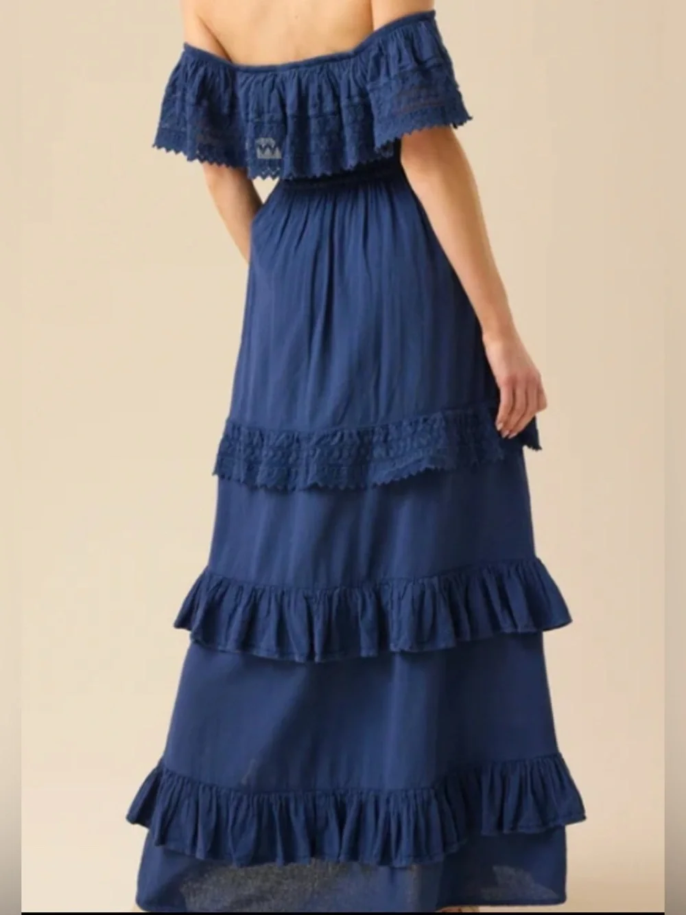 Altar'd State Navy Tiered Off the Shoulder Ruffled Maxi Dress (Becca): M - Picture 2 of 9